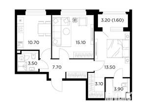 2-к квартира, строящийся дом, 59м2, 14/17 этаж