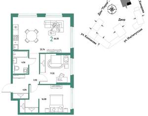 2-к квартира, вторичка, 67м2, 19/6 этаж