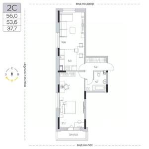 1-к квартира, вторичка, 54м2, 5/9 этаж