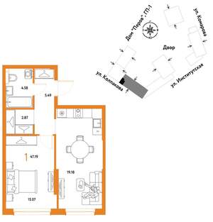1-к квартира, вторичка, 47м2, 4/25 этаж
