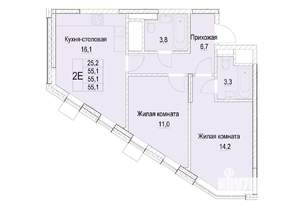 2-к квартира, строящийся дом, 55м2, 8/23 этаж