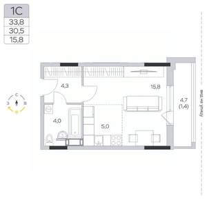 Студия квартира, строящийся дом, 31м2, 9/9 этаж