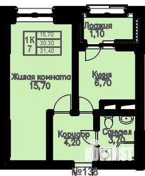 1-к квартира, строящийся дом, 31м2, 10/10 этаж