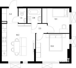 2-к квартира, вторичка, 51м2, 13/24 этаж