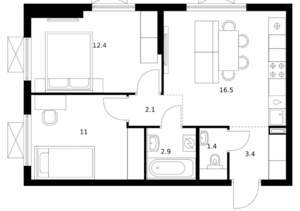 2-к квартира, вторичка, 50м2, 4/24 этаж