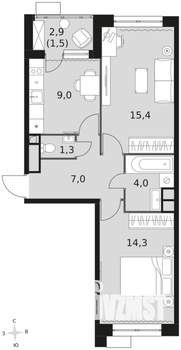 2-к квартира, вторичка, 52м2, 8/21 этаж