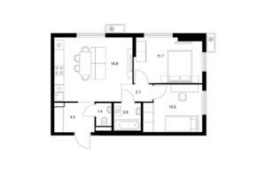 2-к квартира, вторичка, 52м2, 19/25 этаж