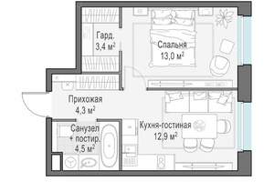 1-к квартира, строящийся дом, 38м2, 10/23 этаж
