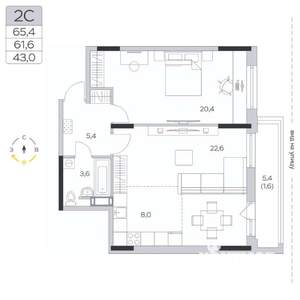 2-к квартира, вторичка, 62м2, 5/9 этаж