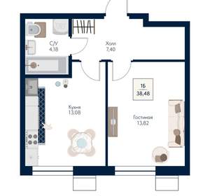 1-к квартира, вторичка, 38м2, 3/21 этаж