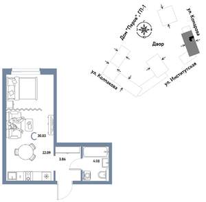 1-к квартира, вторичка, 30м2, 7/25 этаж