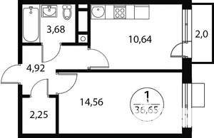 1-к квартира, строящийся дом, 37м2, 4/4 этаж