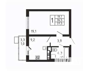 1-к квартира, вторичка, 38м2, 3/9 этаж