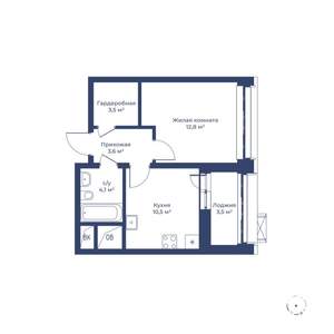 1-к квартира, строящийся дом, 36м2, 20/24 этаж