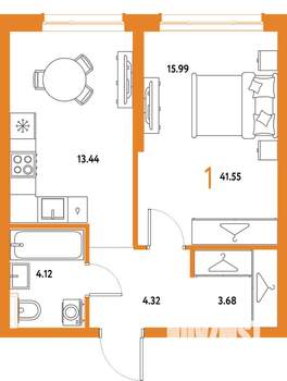1-к квартира, вторичка, 42м2, 14/25 этаж