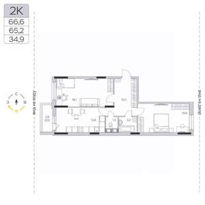 2-к квартира, строящийся дом, 65м2, 7/9 этаж