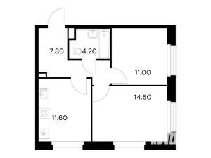 2-к квартира, строящийся дом, 49м2, 14/20 этаж