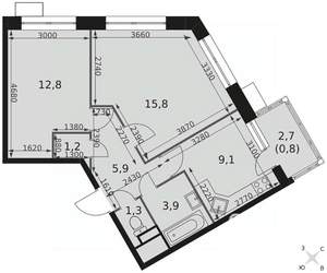 2-к квартира, вторичка, 52м2, 17/22 этаж