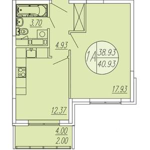 1-к квартира, строящийся дом, 41м2, 4/4 этаж