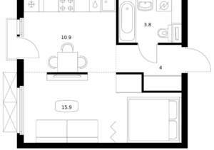 1-к квартира, вторичка, 35м2, 17/25 этаж