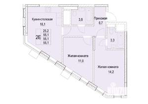 2-к квартира, строящийся дом, 55м2, 5/23 этаж
