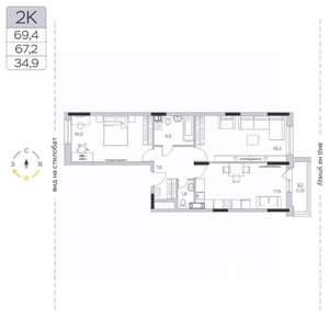 2-к квартира, вторичка, 67м2, 8/9 этаж