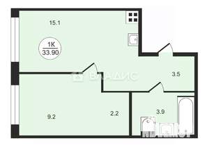 1-к квартира, вторичка, 34м2, 3/25 этаж