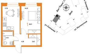 1-к квартира, вторичка, 38м2, 4/6 этаж