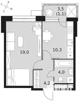 1-к квартира, вторичка, 39м2, 8/21 этаж