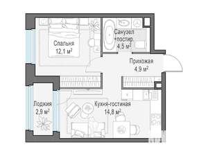 1-к квартира, строящийся дом, 36м2, 22/23 этаж