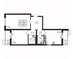 2-к квартира, вторичка, 66м2, 3/9 этаж