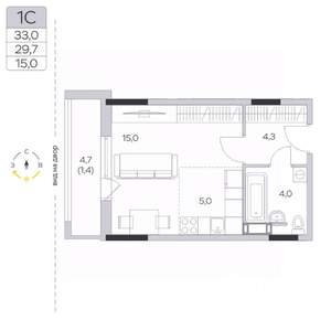 Студия квартира, строящийся дом, 30м2, 7/9 этаж