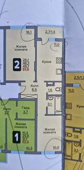 2-к квартира, сданный дом, 51м2, 5/6 этаж