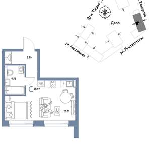 Студия квартира, вторичка, 29м2, 19/6 этаж