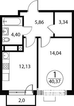 1-к квартира, строящийся дом, 40м2, 2/4 этаж