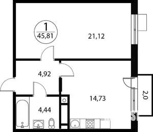 1-к квартира, вторичка, 46м2, 2/4 этаж