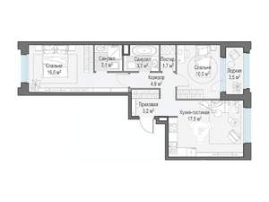 2-к квартира, строящийся дом, 61м2, 6/17 этаж