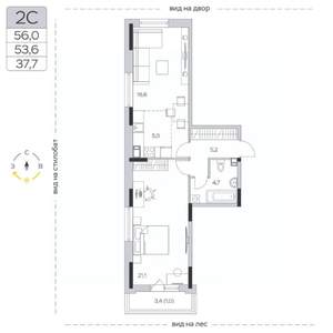1-к квартира, строящийся дом, 54м2, 3/9 этаж