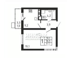 1-к квартира, вторичка, 38м2, 4/9 этаж