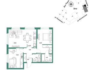 2-к квартира, вторичка, 67м2, 16/6 этаж