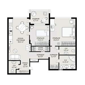 3-к квартира, вторичка, 102м2, 2/6 этаж