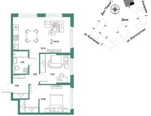 2-к квартира, вторичка, 67м2, 13/6 этаж