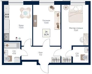 2-к квартира, вторичка, 57м2, 3/21 этаж