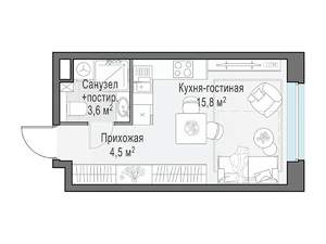 Студия квартира, строящийся дом, 24м2, 2/20 этаж