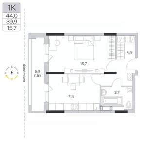 1-к квартира, строящийся дом, 40м2, 9/9 этаж