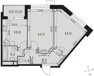 2-к квартира, вторичка, 55м2, 15/17 этаж