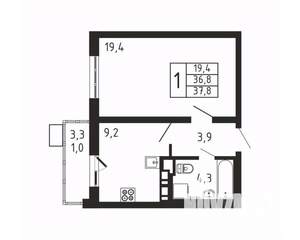 1-к квартира, вторичка, 38м2, 5/9 этаж