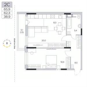 2-к квартира, вторичка, 62м2, 8/9 этаж