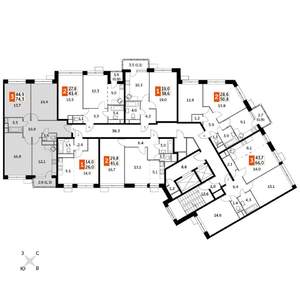 3-к квартира, строящийся дом, 74м2, 8/22 этаж