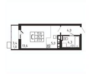 Студия квартира, вторичка, 28м2, 2/9 этаж
